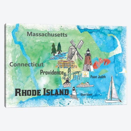 USA, Rhode Island State Travel Poster Map Canvas Print #MMB69} by Markus & Martina Bleichner Canvas Art Print