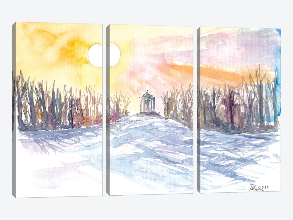 Munich Monopteros Romantic English Garden In Winter by Markus & Martina Bleichner 3-piece Canvas Art Print