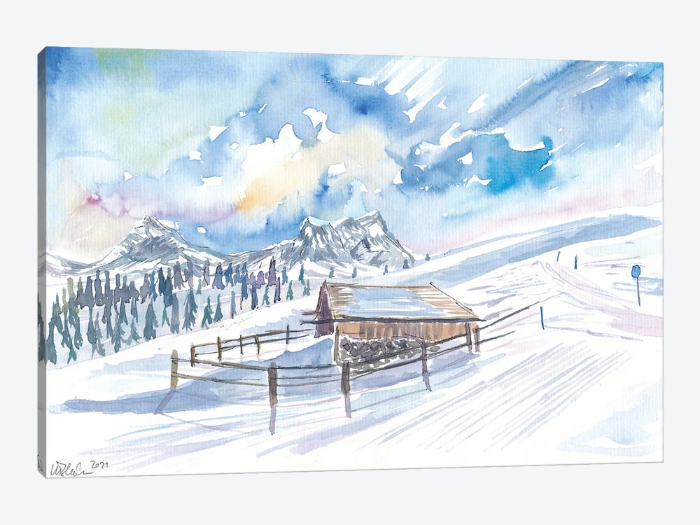Romantic Alpine Hut Winter In Snow And Mountains by Markus & Martina Bleichner 1-piece Canvas Wall Art