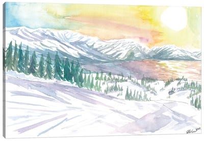 Lake Tahoe Winter Skiing In California Canvas Art Print - Snowy Mountain Art