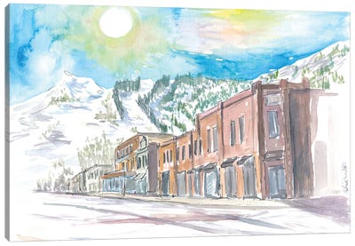 Aspen Winter Street In Colorado Canvas Art Print