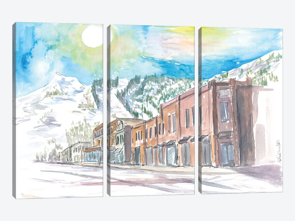 Aspen Winter Street In Colorado by Markus & Martina Bleichner 3-piece Art Print