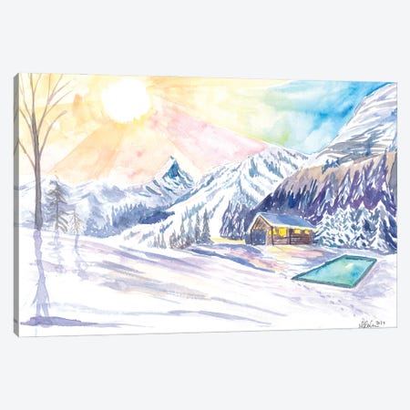 Lonely Winter Hideaway In Cozy Mountain Lodge With Outdoor Pool Canvas Print #MMB709} by Markus & Martina Bleichner Canvas Artwork