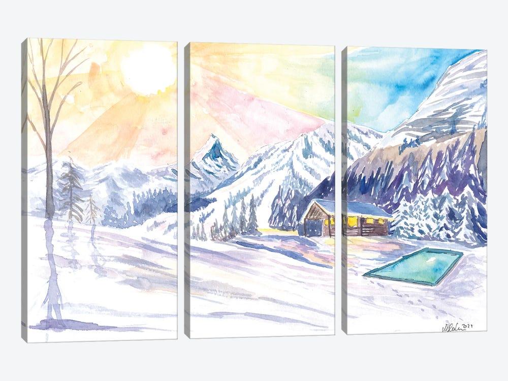 Lonely Winter Hideaway In Cozy Mountain Lodge With Outdoor Pool by Markus & Martina Bleichner 3-piece Canvas Art Print