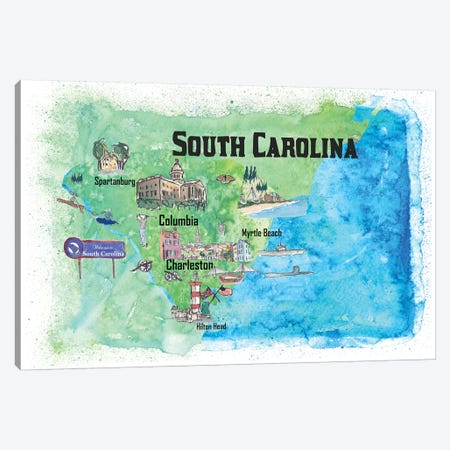 USA, South Carolina Illustrated Travel Poster Canvas Print #MMB70} by Markus & Martina Bleichner Canvas Art