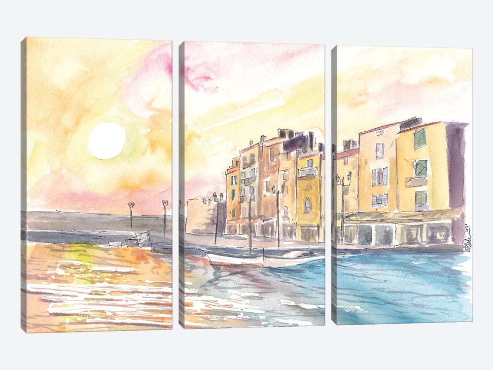 Saint Tropez Waterfront At The Port In French Riviera by Markus & Martina Bleichner 3-piece Canvas Wall Art