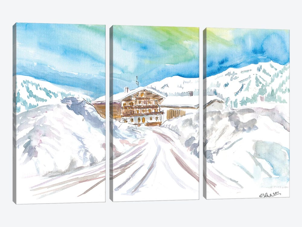 Arriving At The Cozy Winter Retreat In Austrian Alps by Markus & Martina Bleichner 3-piece Canvas Print