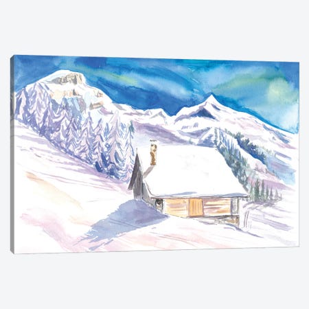 Quiet Mountain Hut With Gorgeous View Of Slopes And Peaks Canvas Print #MMB716} by Markus & Martina Bleichner Canvas Artwork