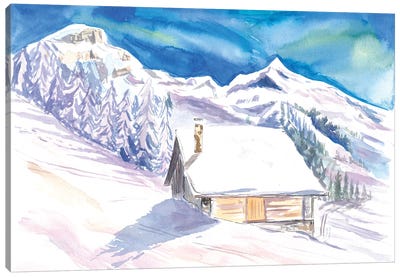 Quiet Mountain Hut With Gorgeous View Of Slopes And Peaks Canvas Art Print - Cabins