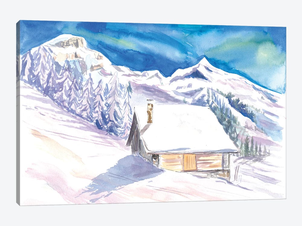 Quiet Mountain Hut With Gorgeous View Of Slopes And Peaks by Markus & Martina Bleichner 1-piece Art Print