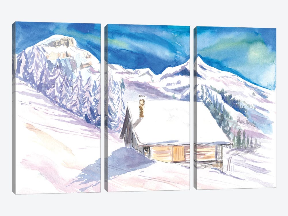 Quiet Mountain Hut With Gorgeous View Of Slopes And Peaks by Markus & Martina Bleichner 3-piece Canvas Print