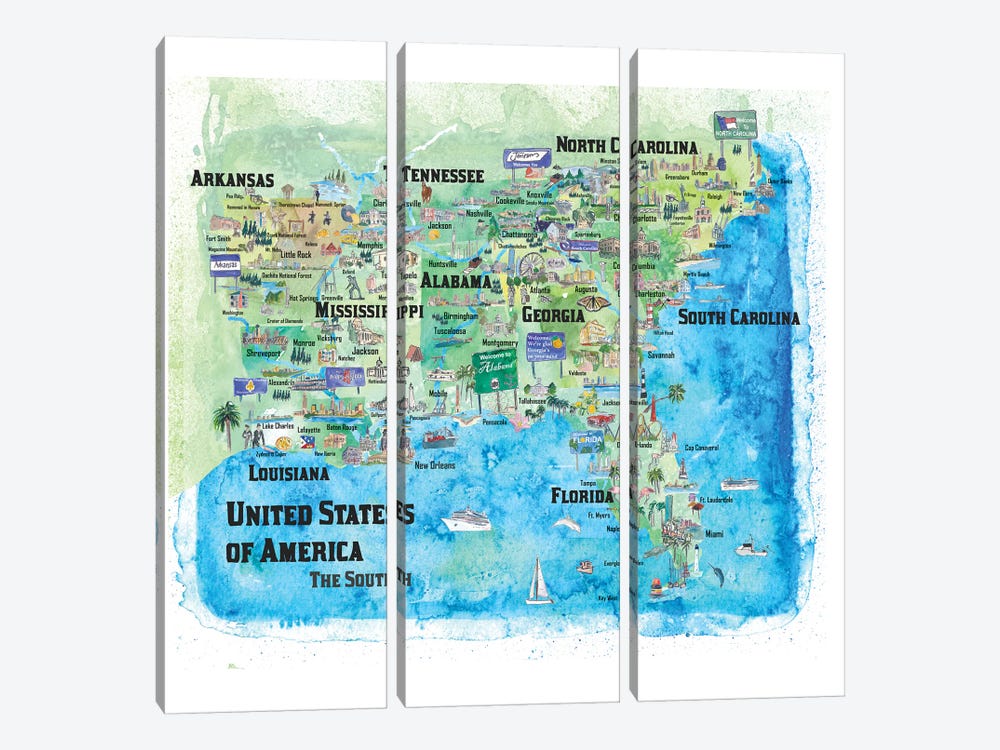 USA, Southern States Travel Poster by Markus & Martina Bleichner 3-piece Art Print