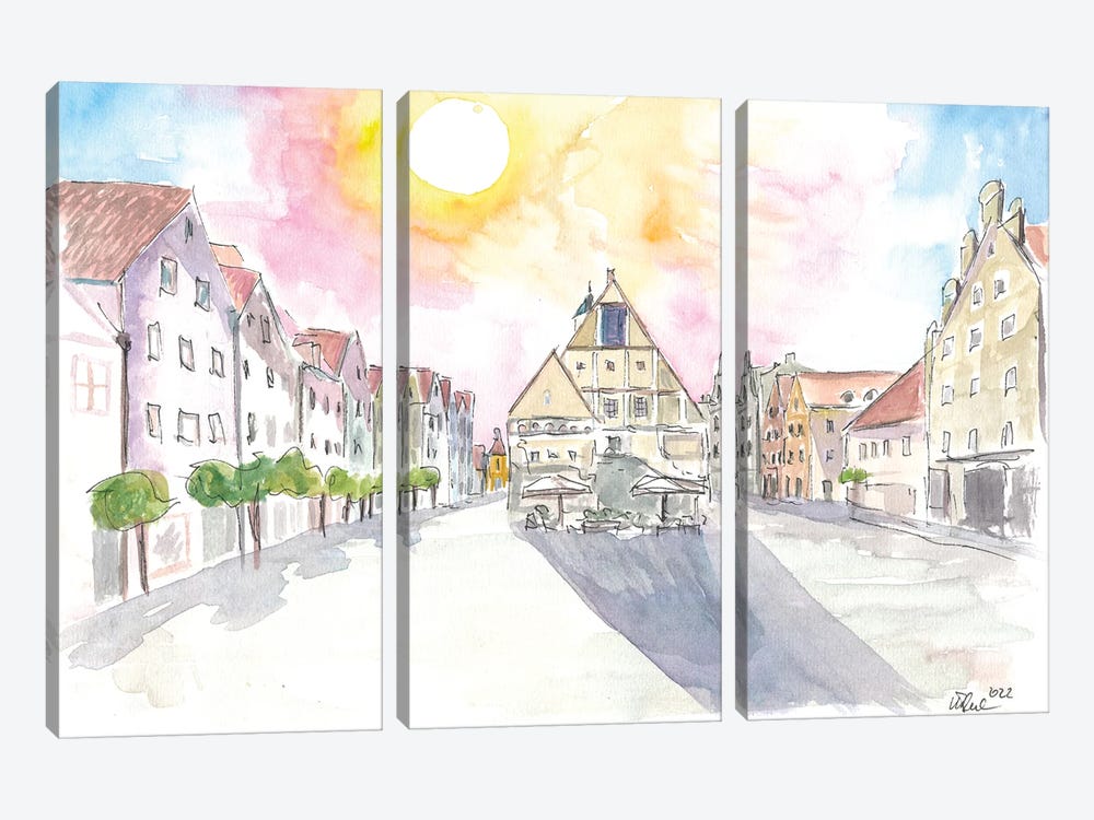 Weiden Old Town Square With City Hall In Upper Palatinate by Markus & Martina Bleichner 3-piece Canvas Wall Art