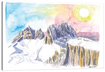 Dolomites Mountain Ridge With Winter Snow And Langkofel Sassolungo On South Tyrol, Italy Canvas Art Print