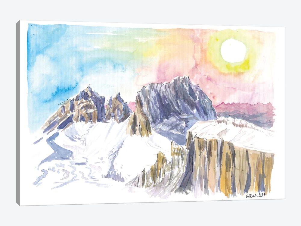 Dolomites Mountain Ridge With Winter Snow And Langkofel Sassolungo On South Tyrol, Italy by Markus & Martina Bleichner 1-piece Canvas Art Print