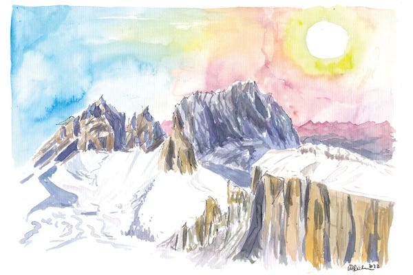 Markus & Martina Bleichner: Dolomites Mountain Ridge With Winter Snow And Langkofel Sassolungo On South Tyrol, Italy by Markus & Martina Bleichner