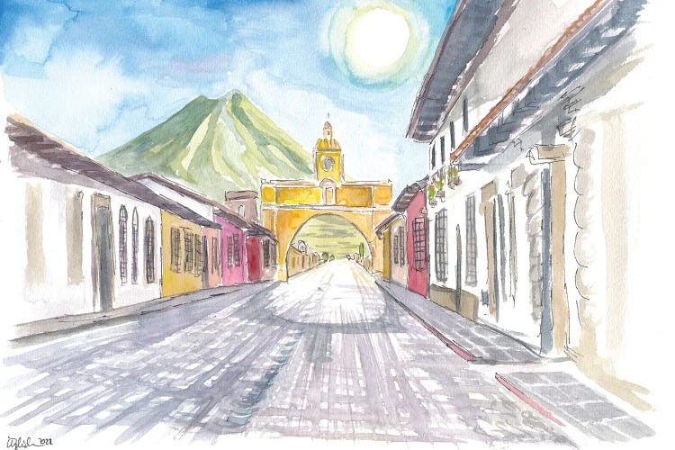 Antigua Guatemala Colonial Street With Santa Catalina Arch