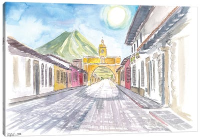 Antigua Guatemala Colonial Street With Santa Catalina Arch Canvas Art Print - Central America