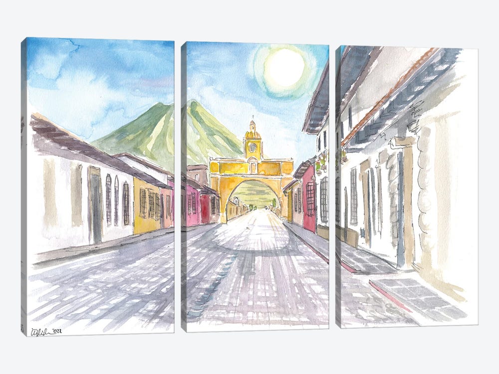 Antigua Guatemala Colonial Street With Santa Catalina Arch by Markus & Martina Bleichner 3-piece Canvas Art