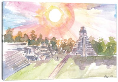 Tikal Guatemala Mayan Ruins With Sunset Canvas Art Print - Central America