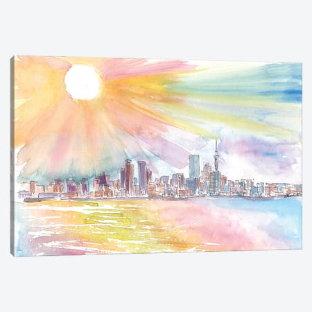 Auckland New Zealand Skyline Waterfront With Sunset Canvas Print #MMB725} by Markus & Martina Bleichner Canvas Print