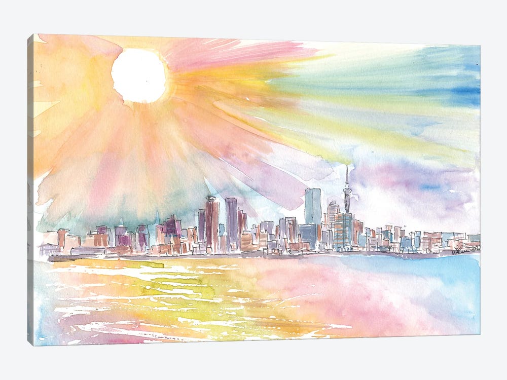 Auckland New Zealand Skyline Waterfront With Sunset by Markus & Martina Bleichner 1-piece Canvas Art Print