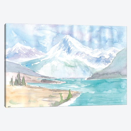 New Zealand Watercolor Landscape With Lake And Mountains Canvas Print #MMB726} by Markus & Martina Bleichner Canvas Print