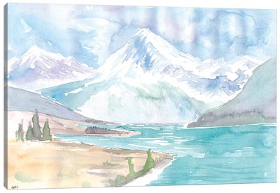 New Zealand Watercolor Landscape With Lake And Mountains Canvas Art Print - New Zealand Art