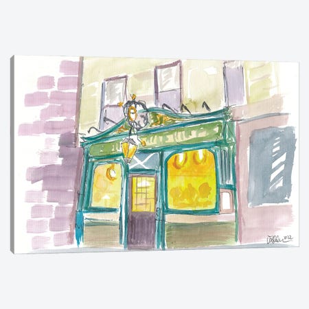 Pub Night Street Scene With Warm Lights And Mood Canvas Print #MMB727} by Markus & Martina Bleichner Canvas Print