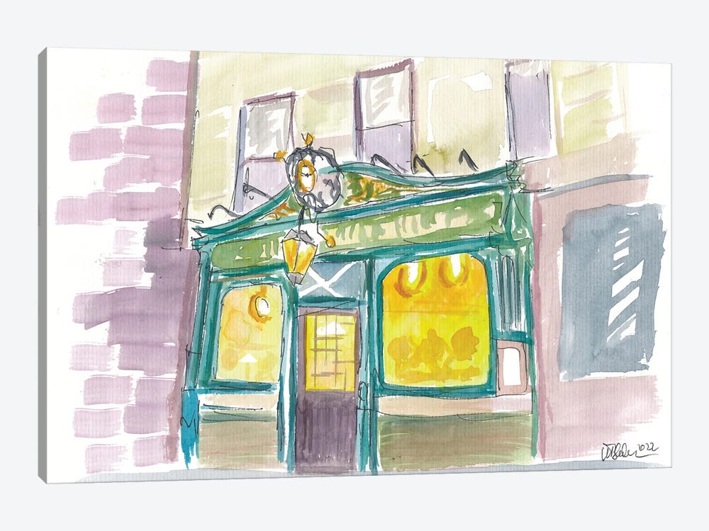 Pub Night Street Scene With Warm Lights And Mood by Markus & Martina Bleichner 1-piece Canvas Print