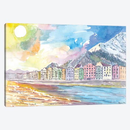 Innsbruck Tyrol Austria Houses With River Inn And Nordkette Canvas Print #MMB728} by Markus & Martina Bleichner Canvas Artwork