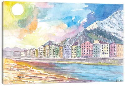 Innsbruck Tyrol Austria Houses With River Inn And Nordkette Canvas Art Print