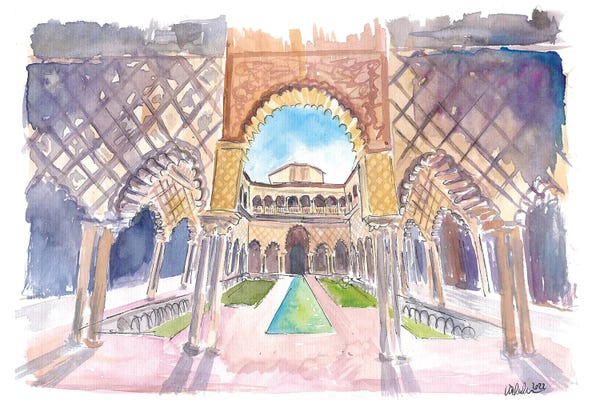 Seville: Scene Of Patio De Las Doncellas Of Alcazar In Seville Andalucia by Markus & Martina Bleichner