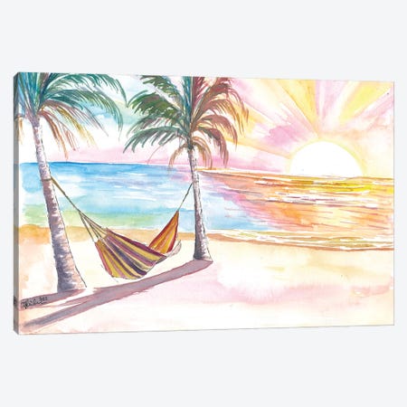 Lazy Tropical Hammock In Palm Shadow With Ocean Sounds Canvas Print #MMB733} by Markus & Martina Bleichner Canvas Art Print