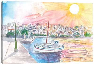 Sitia Mediterranean Harbour Scene In Crete Greece Canvas Art Print