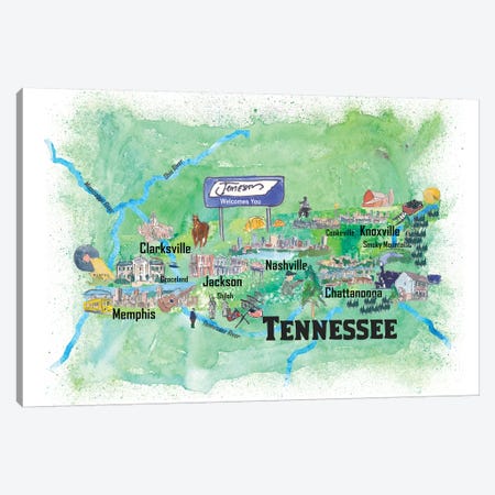 USA, Tennessee Illustrated Travel Poster Canvas Print #MMB73} by Markus & Martina Bleichner Canvas Art