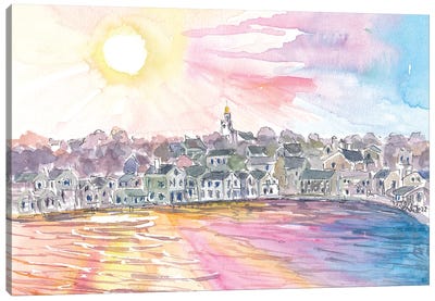Nantucket Massachusetts Harbour Scene At Sunset Canvas Art Print - City Sunrise & Sunset Art