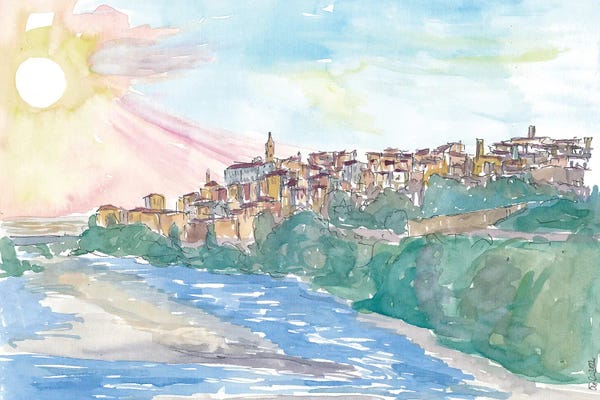 Markus & Martina Bleichner: Ventimiglia Liguria Italy Panorama With Roia River by Markus & Martina Bleichner