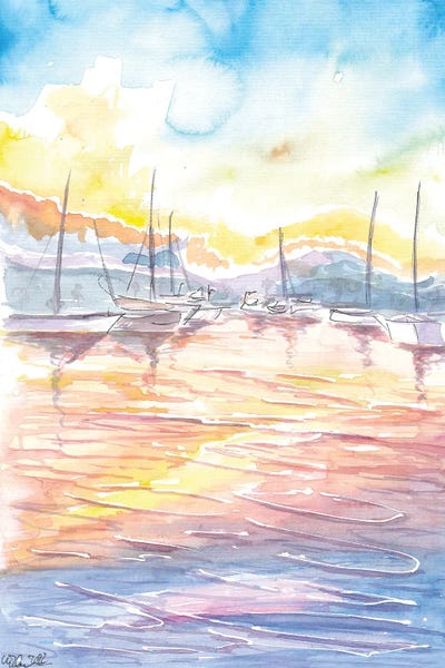 Dreamy Yacht Harbour With Sunset And Light On Water by Markus & Martina Bleichner metal wall art