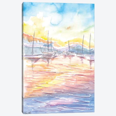 Dreamy Yacht Harbour With Sunset And Light On Water Canvas Print #MMB746} by Markus & Martina Bleichner Canvas Art Print