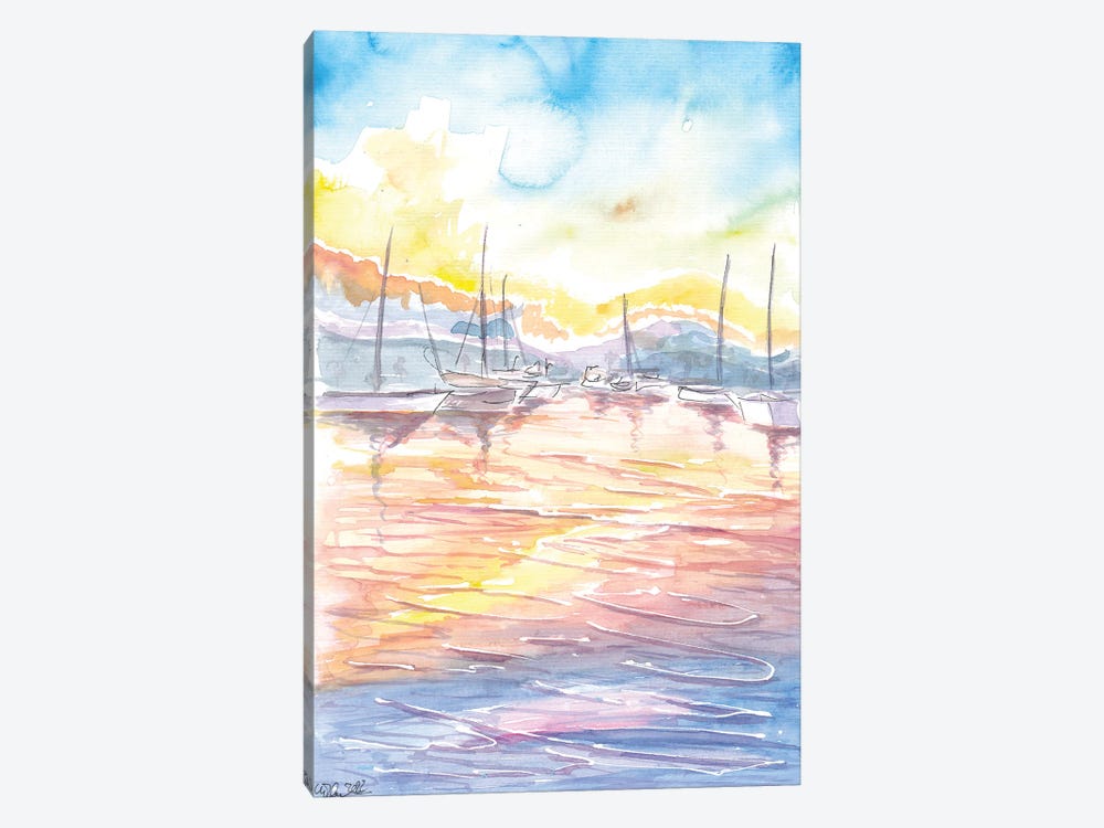 Dreamy Yacht Harbour With Sunset And Light On Water by Markus & Martina Bleichner 1-piece Canvas Artwork