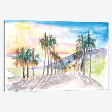 Palm Springs Avenue With Californian Sunset Canvas Print #MMB747} by Markus & Martina Bleichner Canvas Print