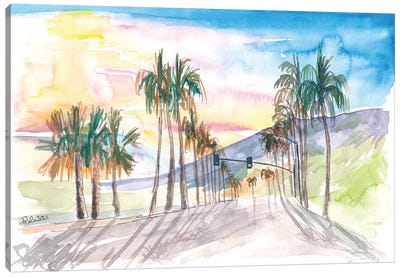 Palm Springs Avenue With Californian Sunset Canvas Art Print - Markus & Martina Bleichner