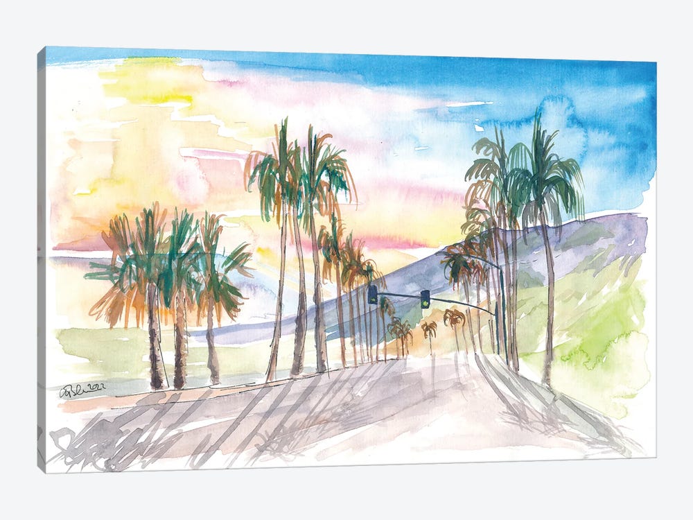 Palm Springs Avenue With Californian Sunset by Markus & Martina Bleichner 1-piece Art Print