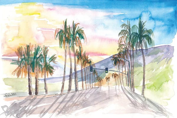 Markus & Martina Bleichner: Palm Springs Avenue With Californian Sunset by Markus & Martina Bleichner