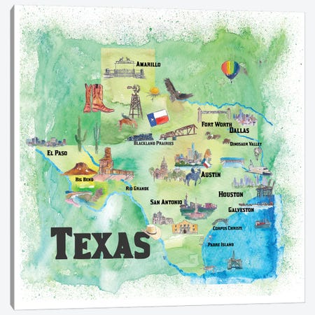USA, Texas Travel Poster Canvas Print #MMB74} by Markus & Martina Bleichner Canvas Art Print