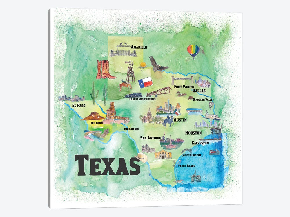 USA, Texas Travel Poster by Markus & Martina Bleichner 1-piece Canvas Wall Art