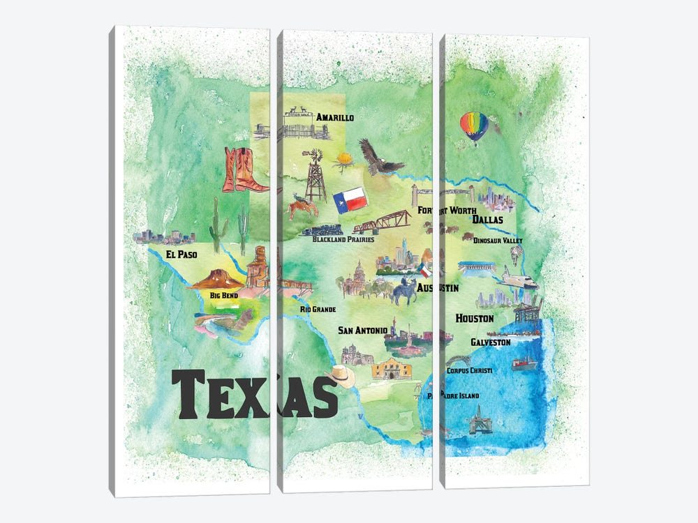 USA, Texas Travel Poster by Markus & Martina Bleichner 3-piece Canvas Artwork