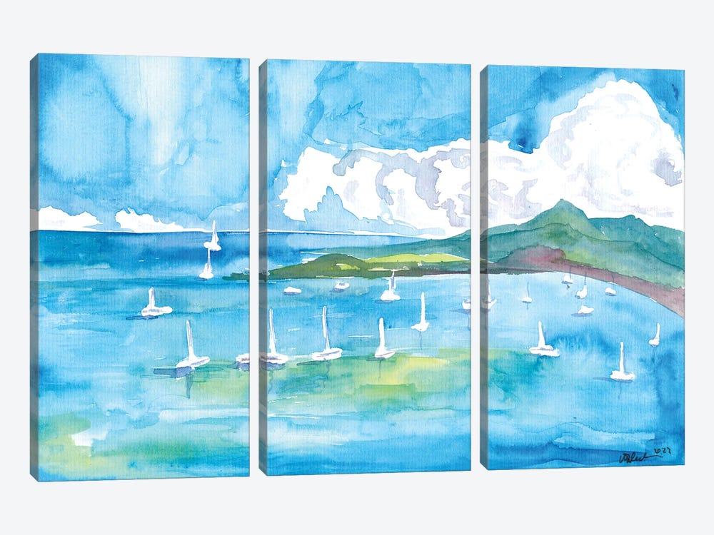 Yachts And Sailboats Anchored In A Caribbean Bay by Markus & Martina Bleichner 3-piece Canvas Art