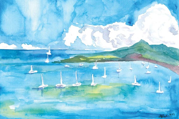 Yachts And Sailboats Anchored In A Caribbean Bay